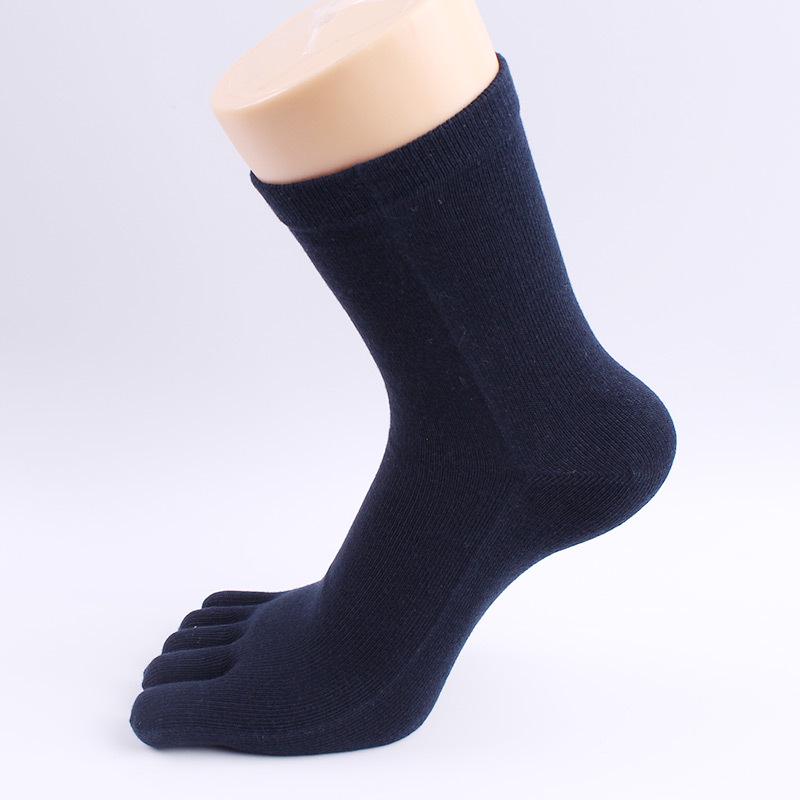 3 Pairs Men'S Business Dress Socks With Toes Solid Black White Comfortable Knitted Cotton Toe Sock High Quality 5 Finger Hosiery