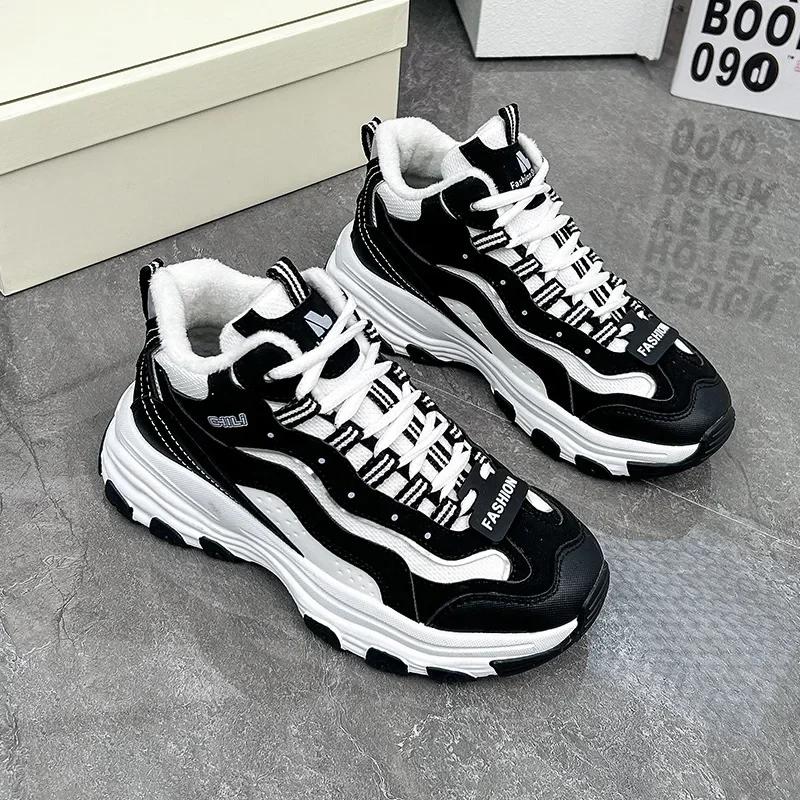 Fashion Lace-up Sports Platform Chunky Black Women's Snow Boots Shoes for Woman with Laces Sneakers Boot Female Anti Skid New Rock Y2k