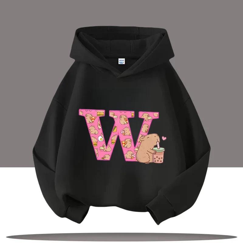 New Children's Cartoon Cute Adorable Big Letters Capibara Autumn Winter Fashion Trend Boys Girls Playful Loose Soft Warm Hoodies