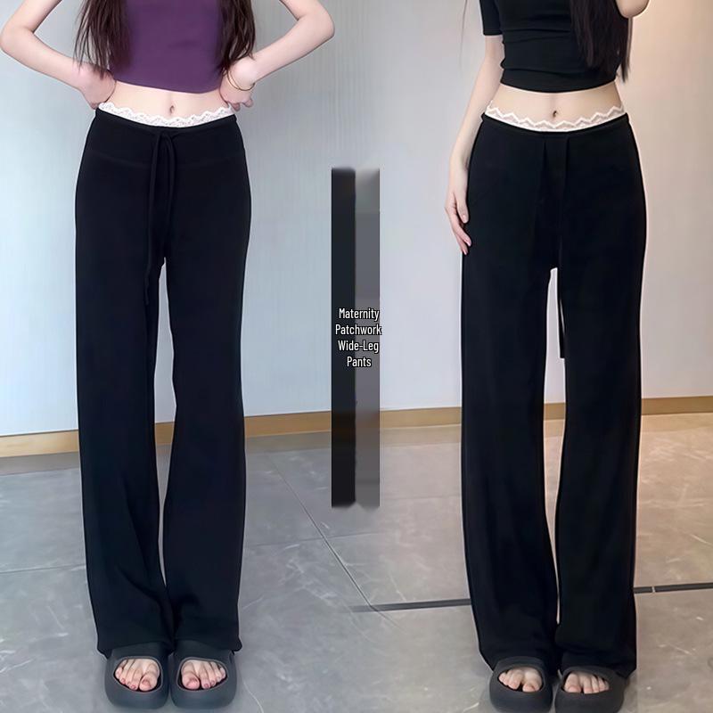 Lace Trim High-Waist Micro Flare Maternity Pants for Spring/Summer - 2026 Collection Large