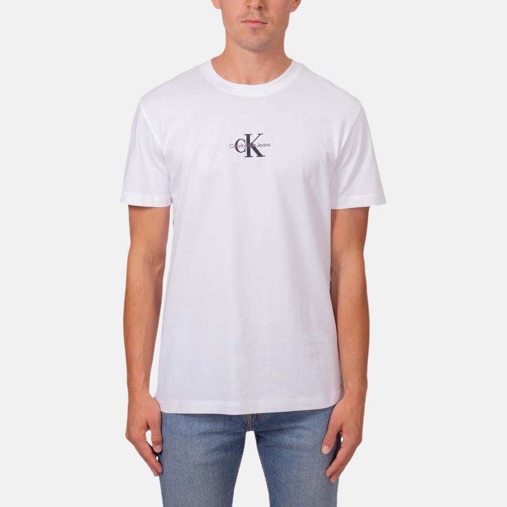 Calvin Klein Solid Color Logo Embroidered Crew Neck Pullover Short Sleeve T-Shirt Men Tops White J30J325649-YAF
