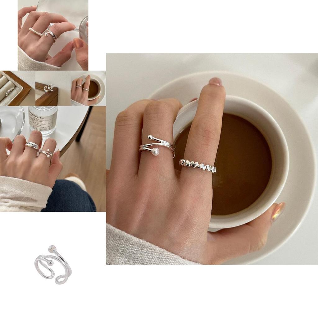 Chic High-end Design Geometric Pearl Ring For Women Stylish Adjustable Finger Jewelry