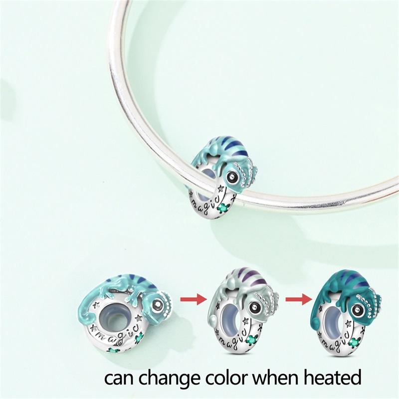 925 Silver Chameleon Raccoon Golden Tiger Silicone Stopper Clasp Charms Beads Fit Bracelet DIY Jewelry
