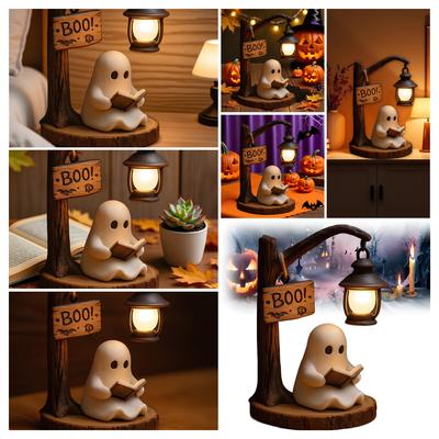 Halloween Ghost Reading Lantern Spooky Ghost Reading Lamp Desktop Ornament Ghost Night Light Halloween Decoration Crafts Gifts