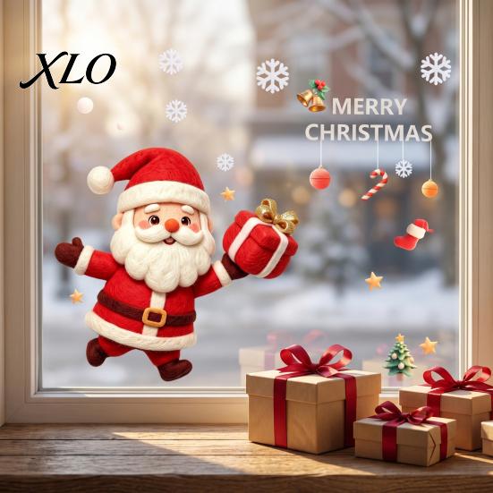 Festive Home Glass Ornaments Christmas Santa Claus Static Sticker, Removable PVC Window Decal, Waterproof Reusable Holiday Film Wall Art Decor
