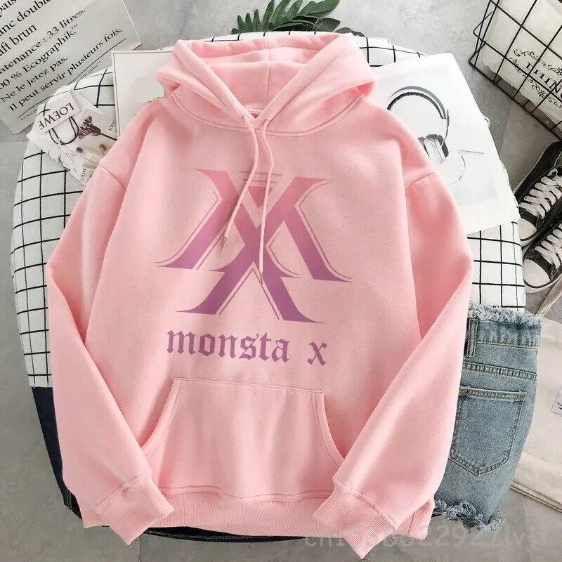 Hipster svetr Monsta X oversized módní mikina s kapucí Harajuku mikina podzimní oblečení ženy mikiny s dlouhým rukávem streetwear unisex mikina