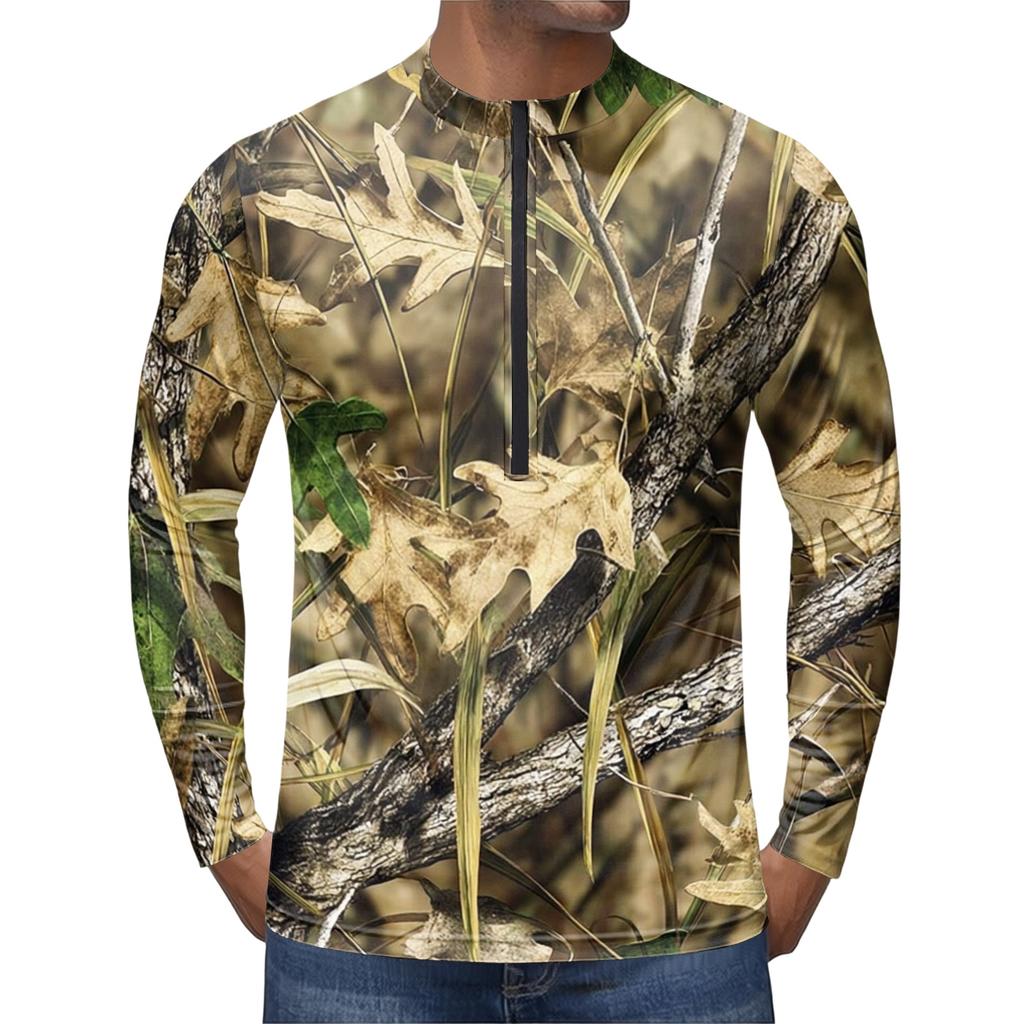 Herren Langarm Fahrradtrikot Atmungsaktiv Schnelltrocknend Leichtgewicht Pullover mit halbem Reißverschluss und Rundhalsausschnitt für Outdoor-Sportarten