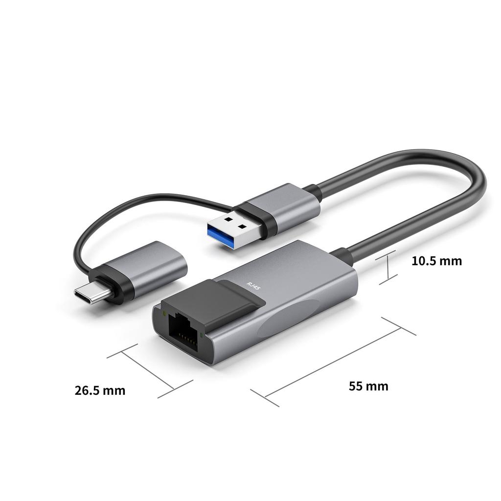 USB-C Aluminum Alloy Gigabit Ethernet Adapter with HUB