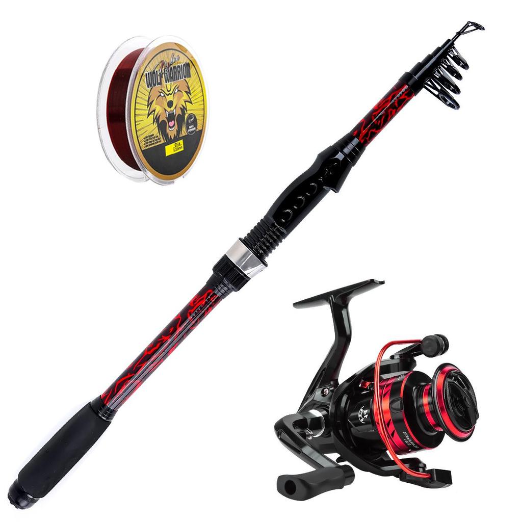 New 1.8m Telescopic Fiberglass Fishing Rod with Reel and Line - Straight Handle Lure Short Sea Rod