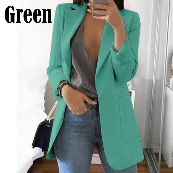 

Модні жіночі повсякденні блейзери Жіночий кардиган з довгим рукавом великого розміру Однотонний приталений піджак 5XL зелений