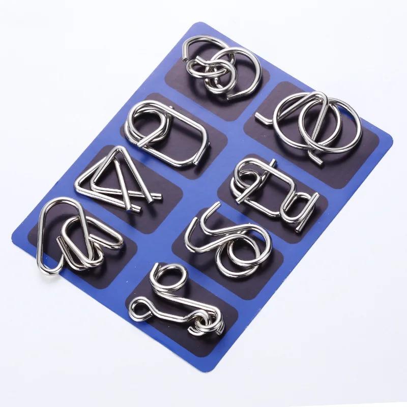 

8Pcs/Set Intelligence Solution Ring Metal Montessori Puzzle Wire Mind Brain Teaser Puzzles Educational Toys For Children Adults