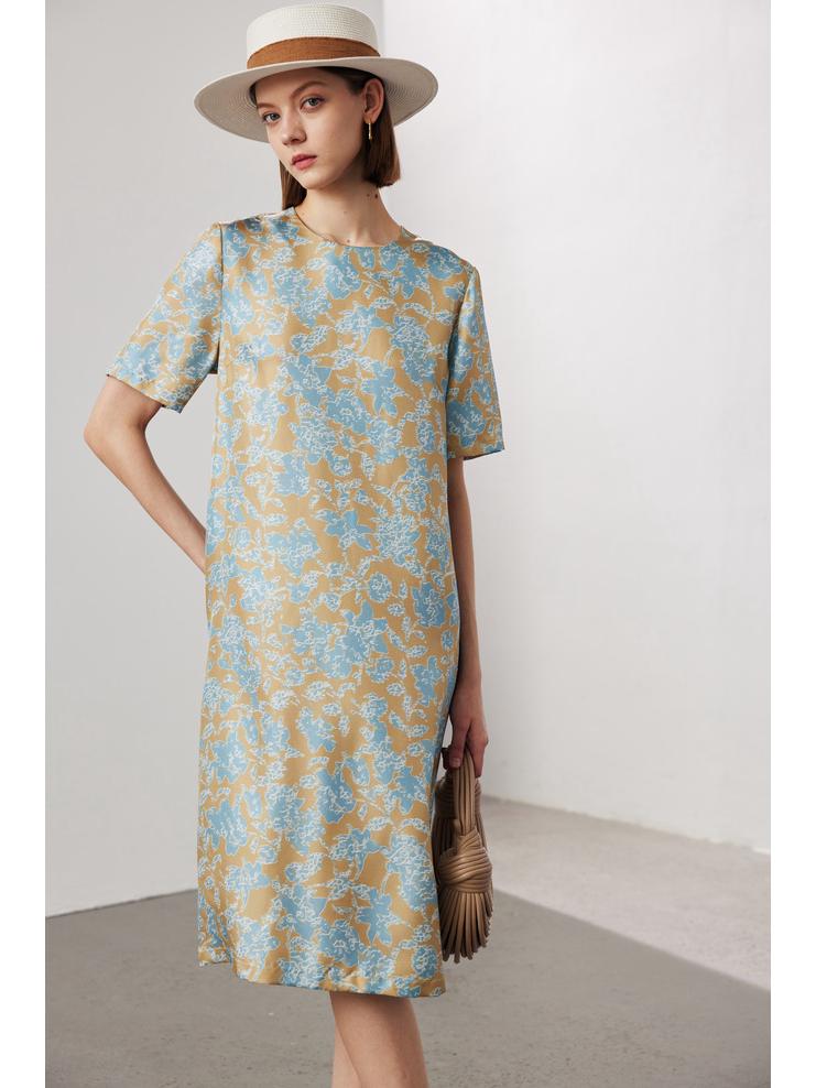 Damska sukienka z krótkim rękawem z jedwabiu - 2025 Wiosna/Lato, Nowy Twill Silk, Chiński styl, Spódnica z 100% jedwabiu morwowego