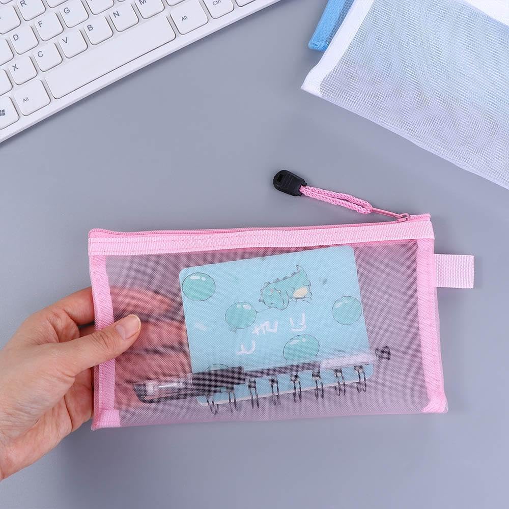 10PCS A4 A5 A6Transparent File Folder Nylon Mesh Storage Bag Convenient Zipper Student Test Stationery Organizer School Supplies