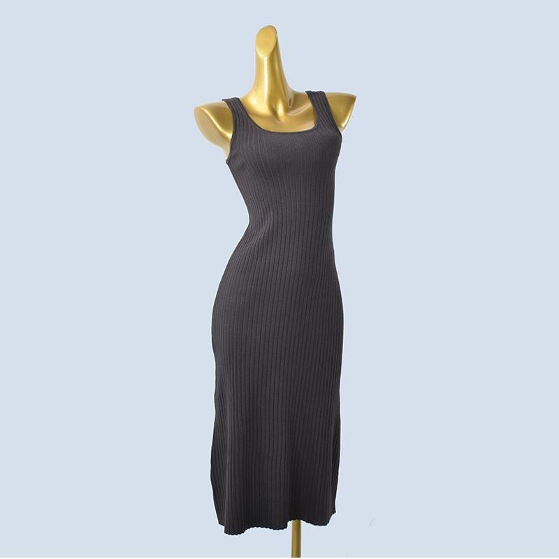 U-Neck Vest Sleeveless Pure Color Silm Slim Looking All-Matching A- Line Skirt Mid-Length Dress Spring and Summer Women Inner Wear Outer Wear Women