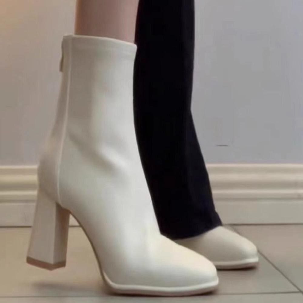 

Жіночі короткі чоботи Off-White Осінь Зима Новий Стиль - Високий Підбор 7см Французький Темперамент Стрункі Чоботи, Універсальне Стильне Взуття XCY-909 40 слонова кістка