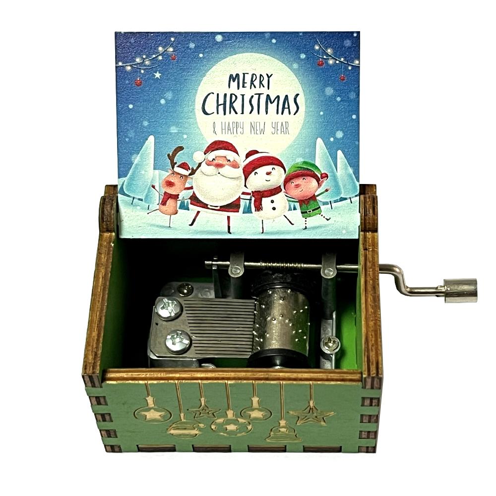 Christmas wooden painted music box wooden hand crank music box holiday gift