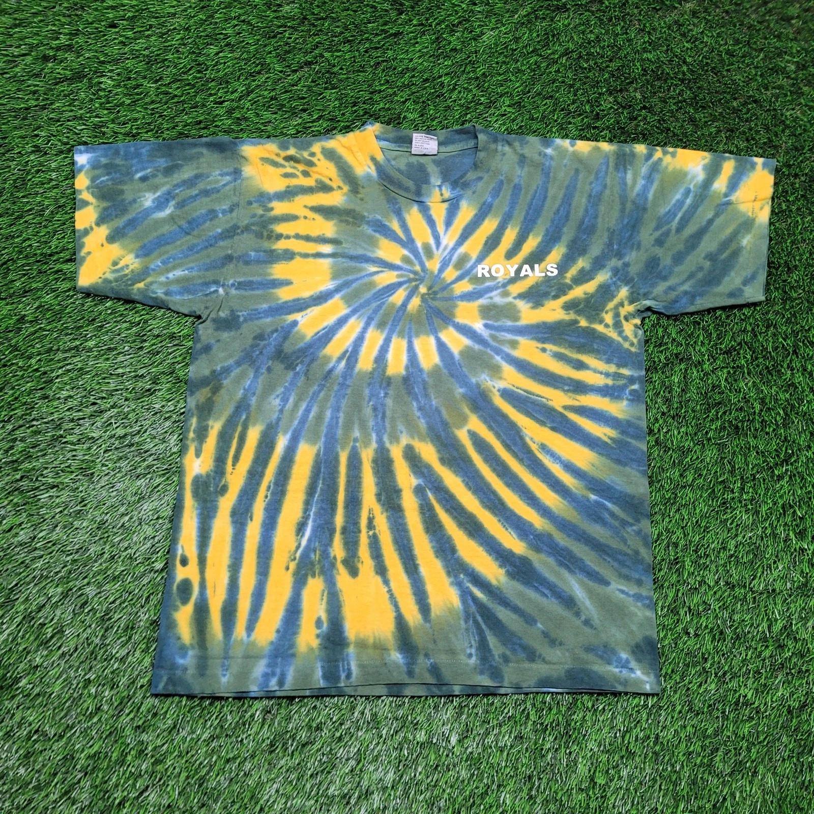 

Vintage 90s Spiral Tie-Dye Royals Shirt Large Green Yellow Single Stitch USA M