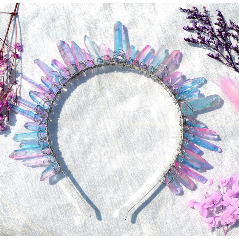 

Хрустальная корона, натуральный кристалл, повязка на голову, диадемы ведьмы, свадебные украшения, вечерние украшения, Викка, реквизит для косплея, кварцевая повязка на голову, свадебные подарки