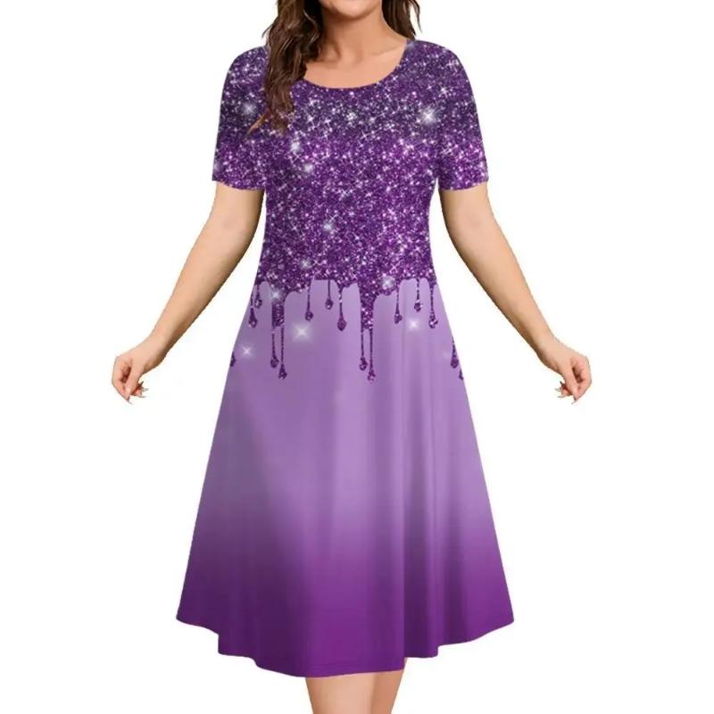 

Patterns Women Mini Dresses Summer Short Sleeve Printed Plus Size Casual Comfortable Soft Dress 8XL