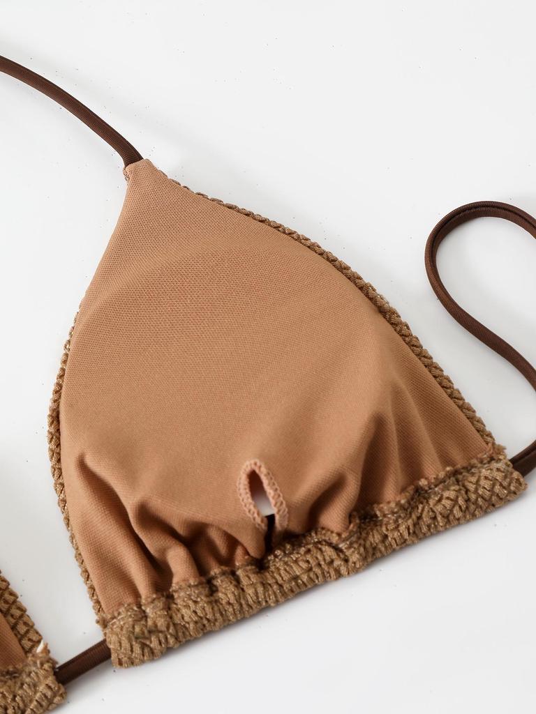 2026 Evropský a Americký Sexy Třídílný Bikini Plavky s Zavazováním za Krk Jednobarevné pro Ženy