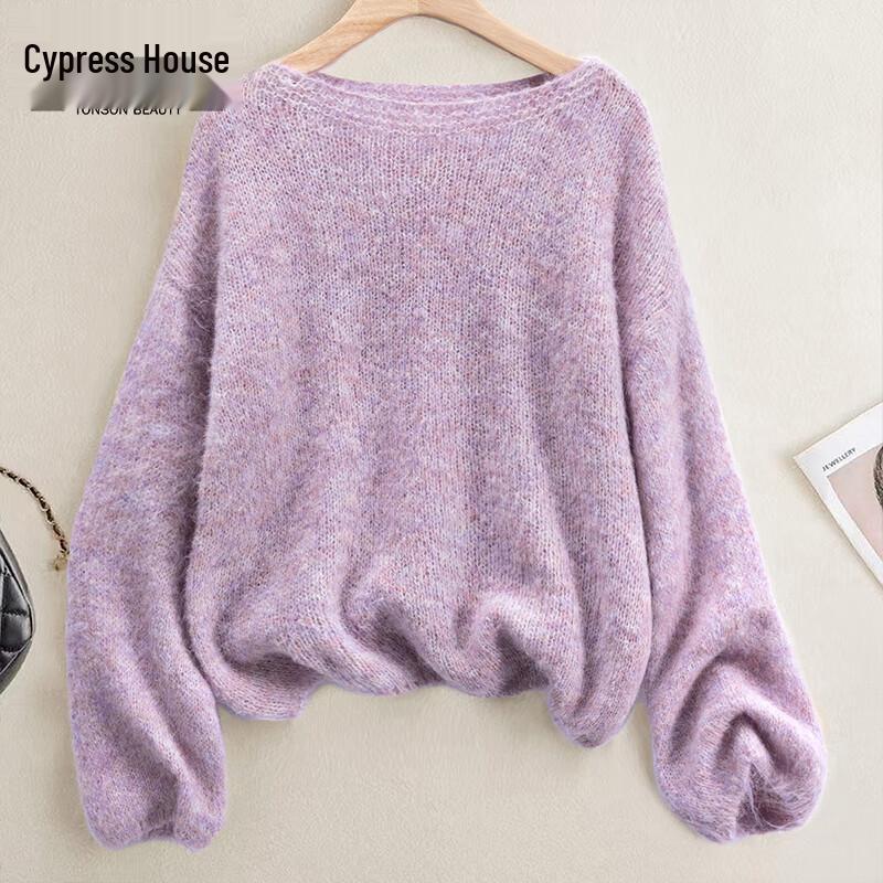 Sibaishe Women s Round Neck Drop-Shoulder Knit Pullover One Size