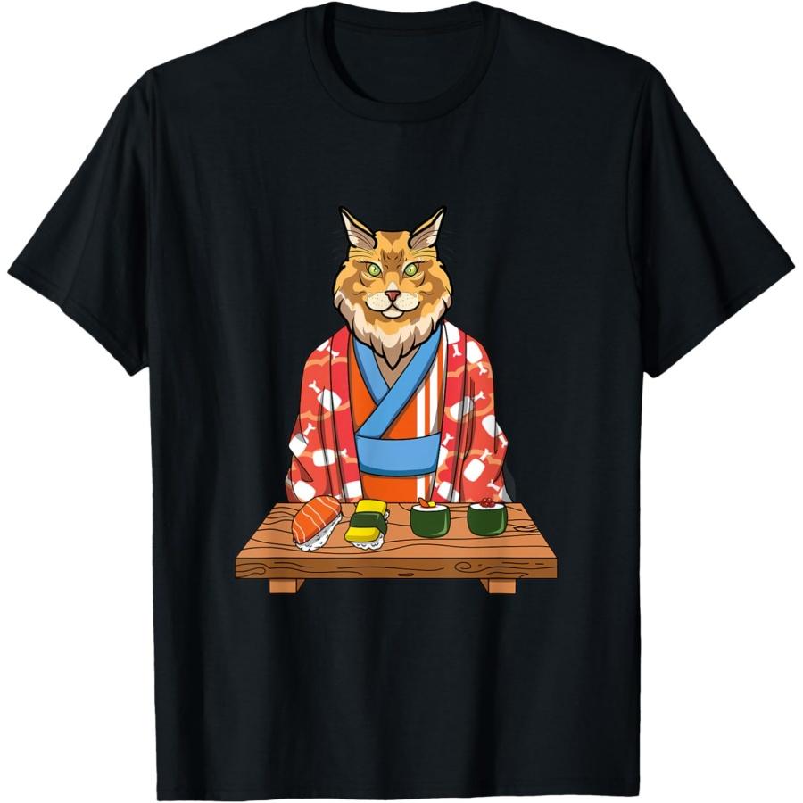 

Kawaii Japanese Maine Coon Cat Kimono Sushi T-Shirt XXXXXL чорний