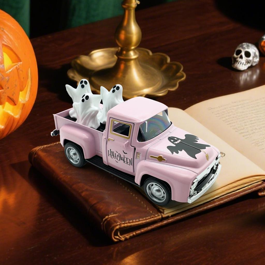 Halloween Ghost Decor Mini Ornaments For Tabletop Funny Truck Ghost Desktop Figurine For Halloween Showcase Entryway Classroom