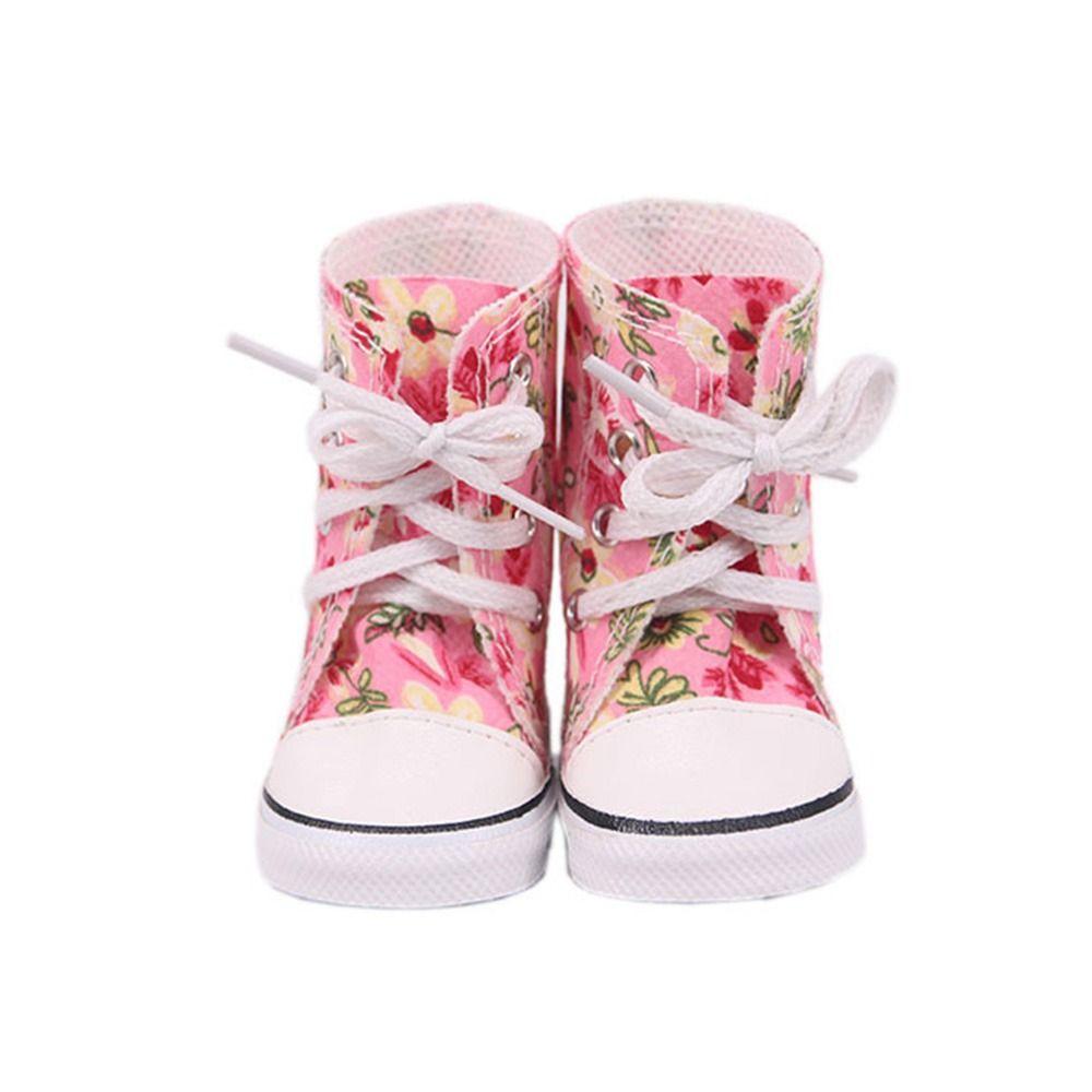 DIY Russia For 43cm Baby 7cm American Doll Shoes Flowers Sneakers Boots 18Inch Doll Canvas Shoes
