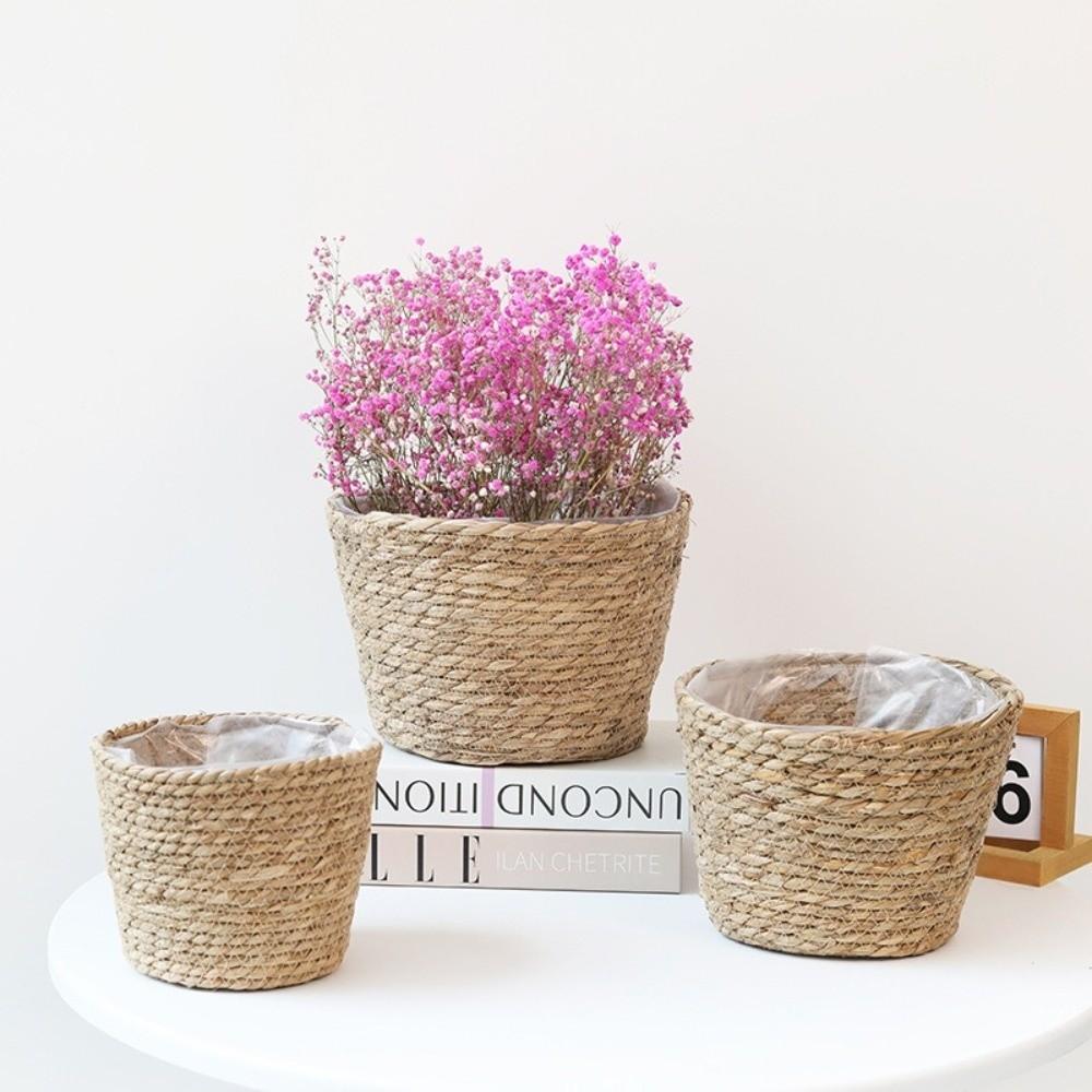 Weaving Straw Flower Basket Storage Function Storage Basket Woven Grass Flower Pot  Garden