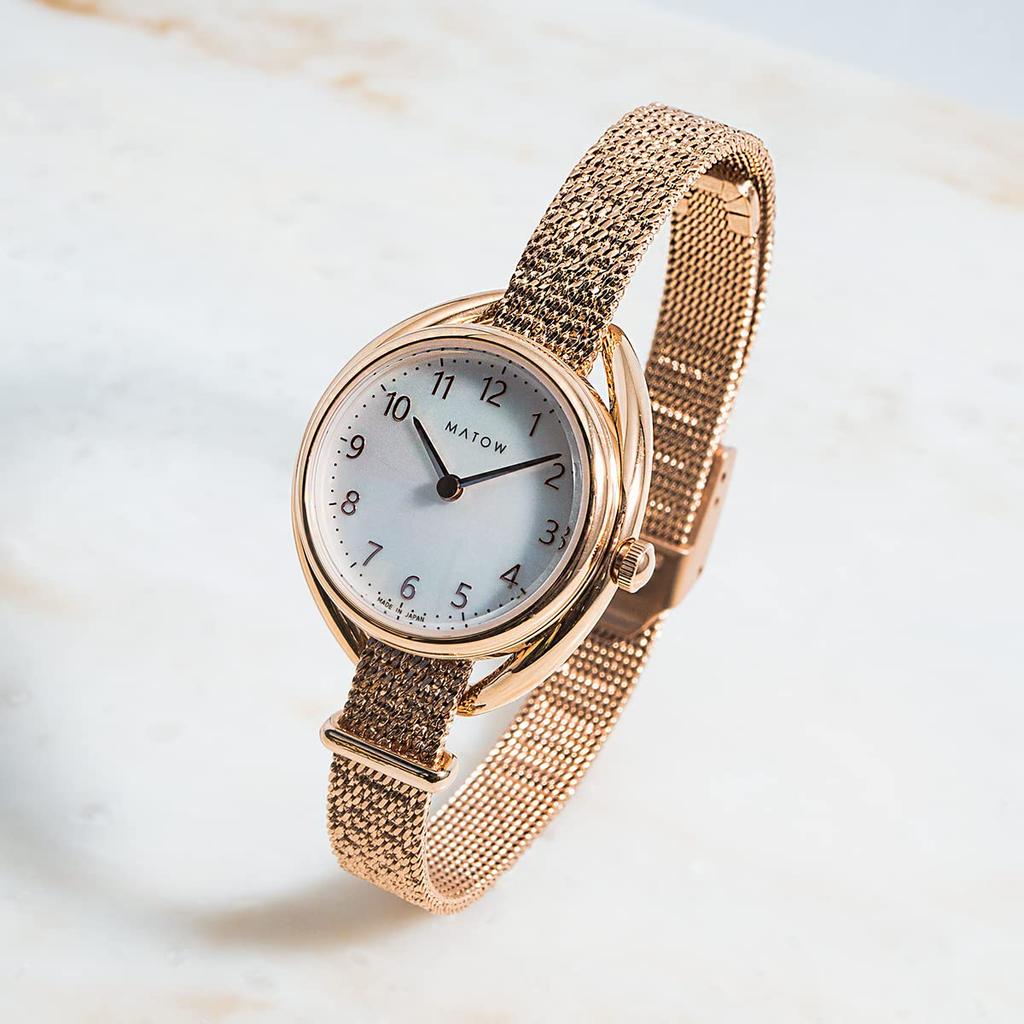 Authorized Dealer Matow Watch MW001002KK2RG White Shell Dial Shiki Gold Flower Round Rose Gold Mesh Strap [MATOW] Women's