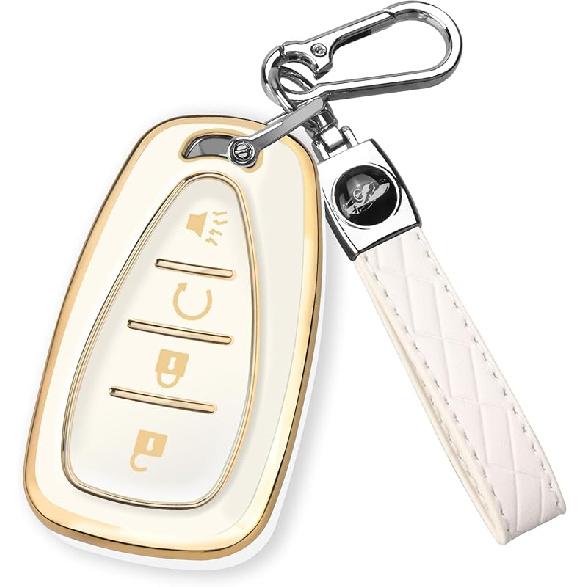 FT FUNTOR for Chevy Key Fob Cover,4 Buttons TPU Key Cover with Silver Edge,Compatible with Chevrolet Equinox Bolt Sonic Trax Blazer Trailblazer Cruze