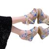 Large size spring new bohemian fashion wedge heel lace print fish mouth wedge heel casual sandals women