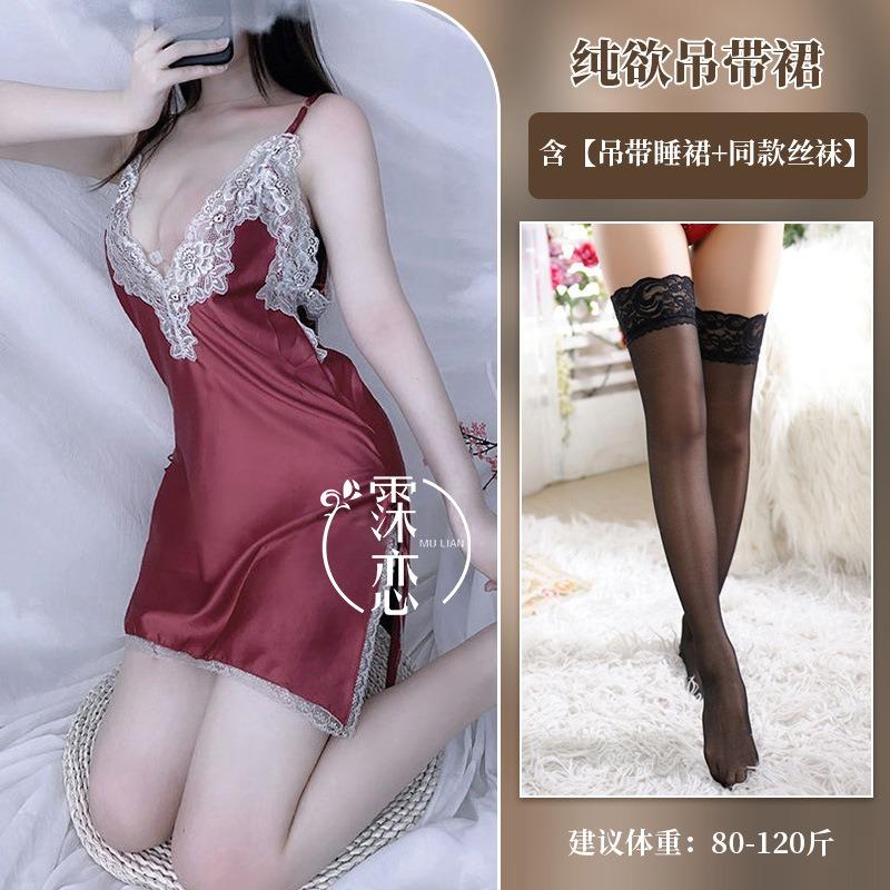 Sex underwear hollow lace suspender burgundy pure desire side split bow sexy hot