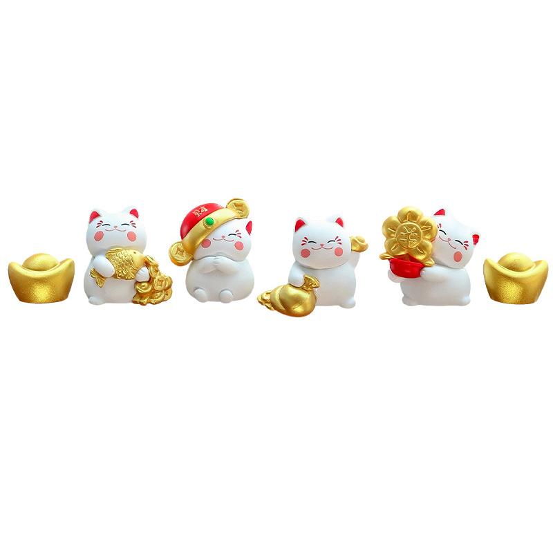 1 Set Animal Figurine Fortune Cat Car Ornaments Cartoon Chinese Lucky Wealth Waving Cat Model Desktop Decoration