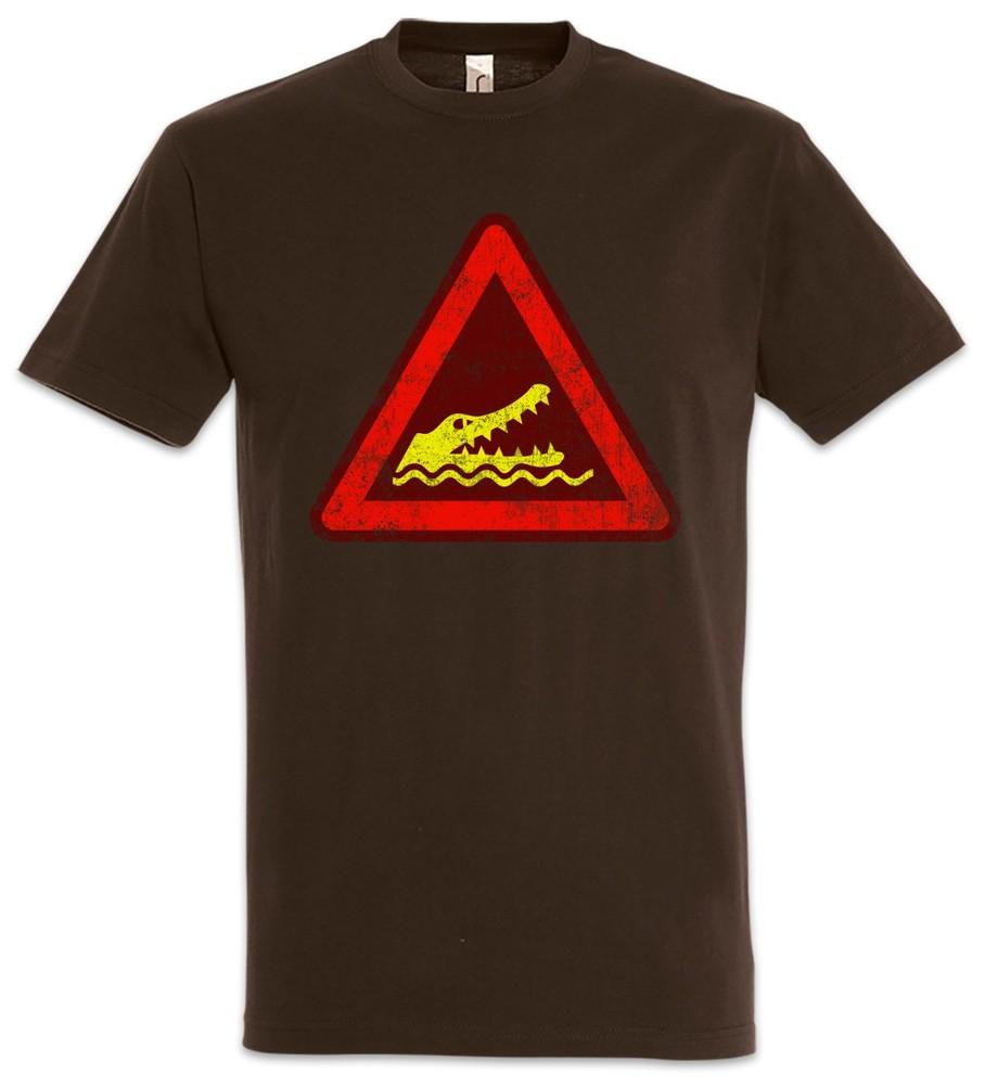 

Crocodile Warning Sign I Mens T-Shirt Warning Sign Crocodile Warning Sign Swamp 4XL