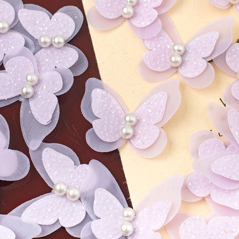 

10 шт./лот Двухслойная 3D кружевная нашивка с бисером Стерео аппликация в виде бабочки Ручная работа DIY Свадебное платье Невеста Украшение для волос Фата 4*4см фиолетовый