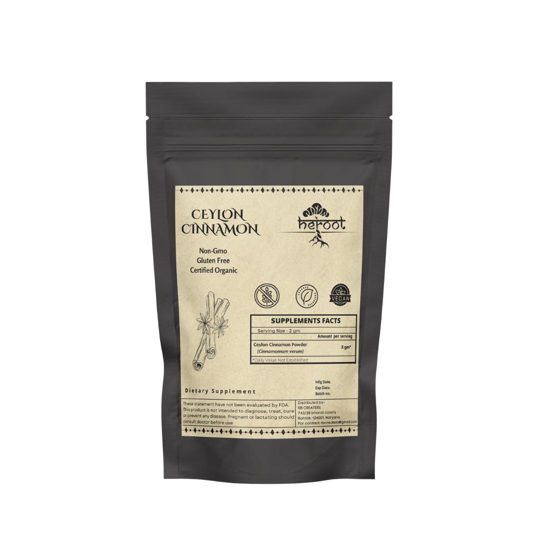 

Heroot Organic Ceylon Cinnamon Powder 50gm Highest Potency Blood Sugar Support Pack=50 gm