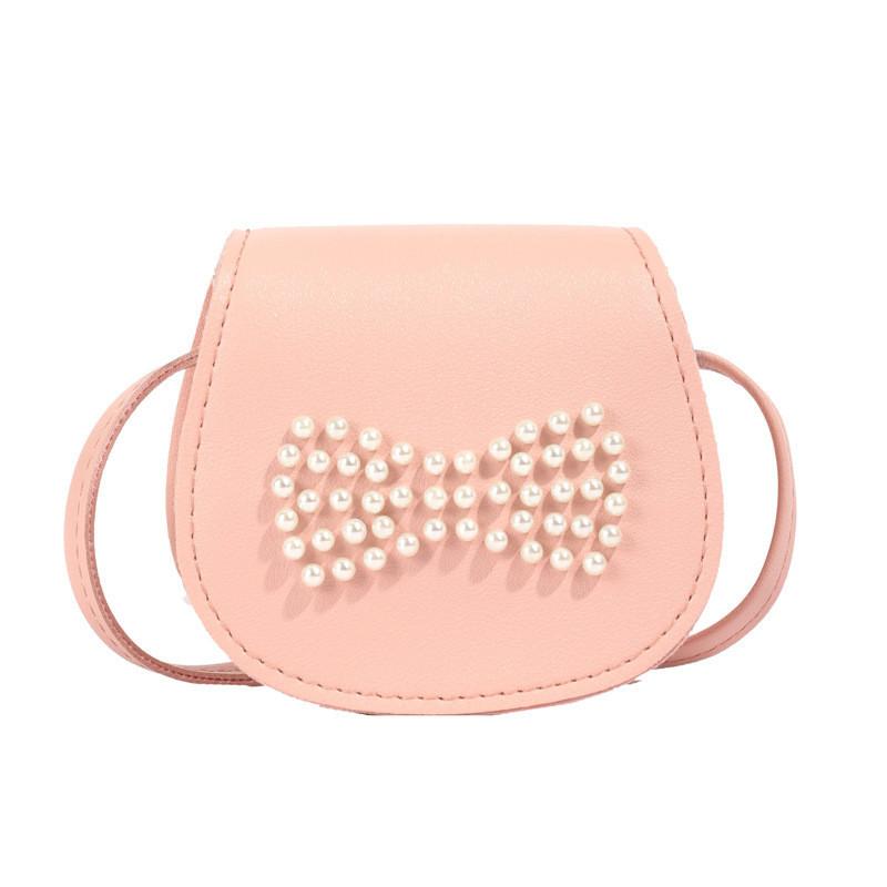 Stylish Mini Pearl Bow Shoulder Bag For Kids In Trendy Black Red Pink And Beige Colors