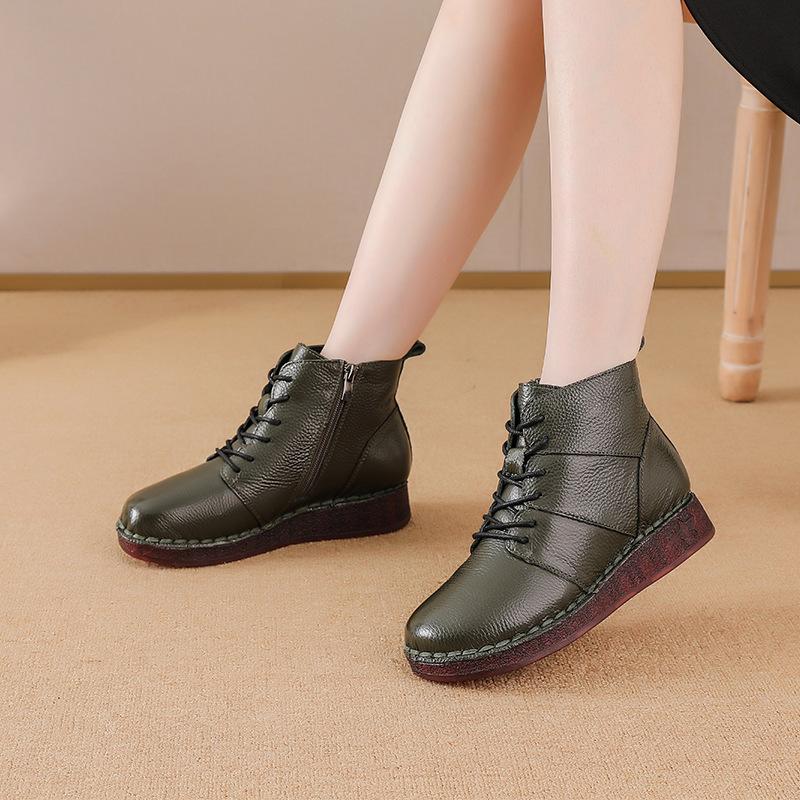 Fashion New winter plush ankle boots woman laced oxford shoes for women winter warm real cow leather booties ladies flat heel short boot