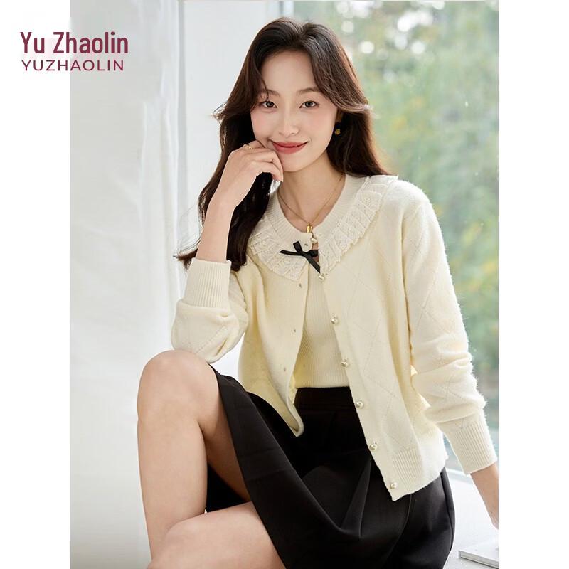 YUZHAOLIN Women s French Lace Bow Knitted Cardigan M