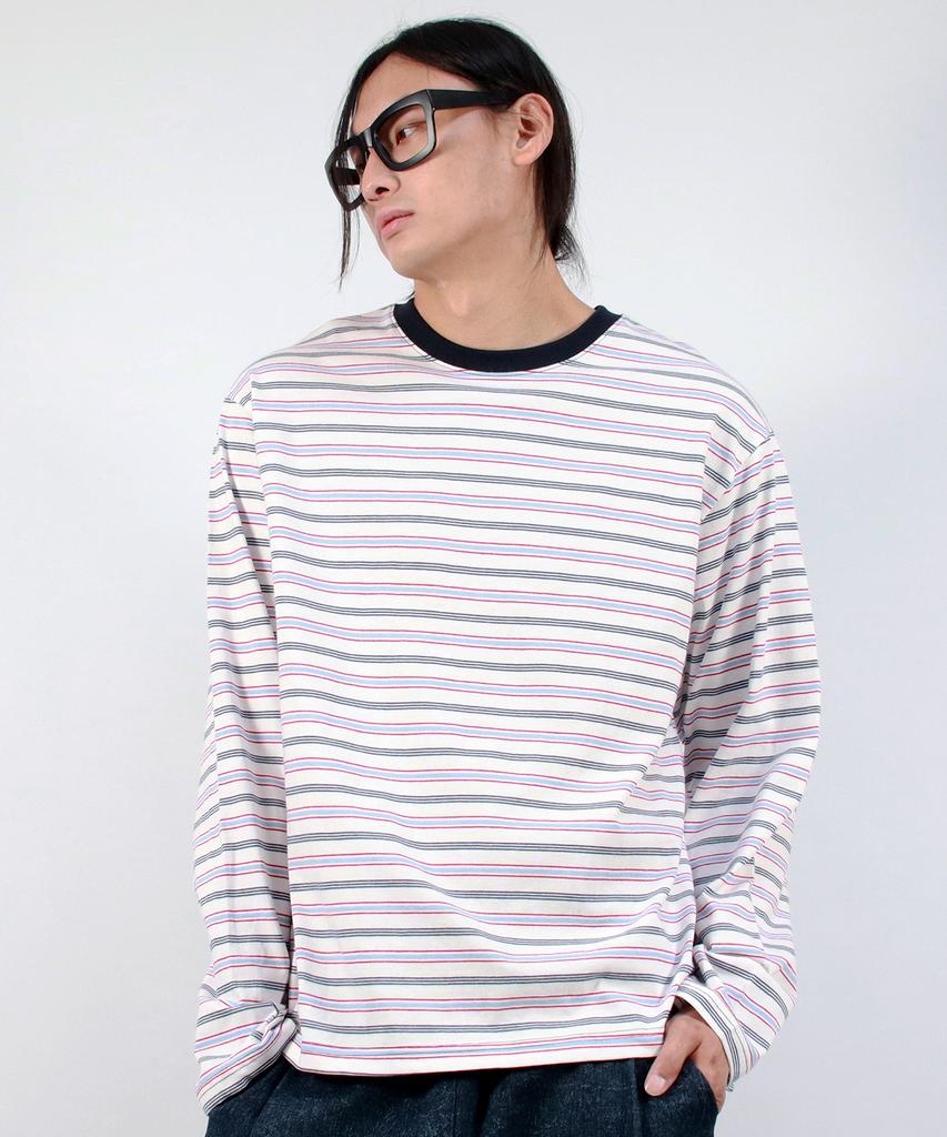 Deumakeu M Multi Stripe Long Sleeve Tee - White