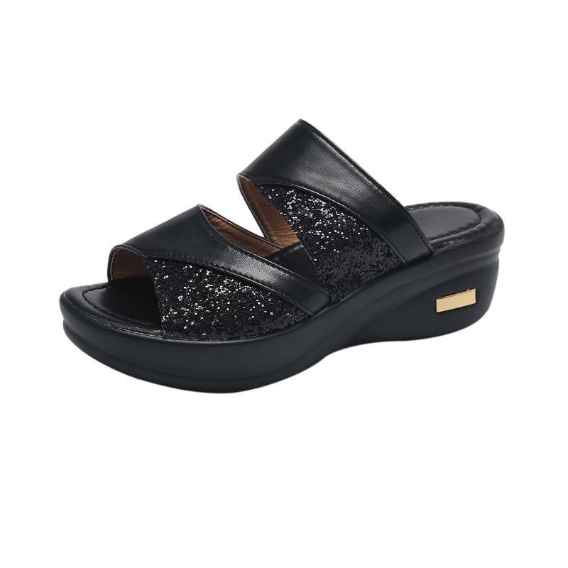 Women Wedge Slippers Glitter Casual Platform Sandals Sling Backs Comfortable Slippers New Summer Shoes for Women Slides