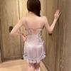 Sexy pajamas women's ice silk lace pure desire wind belt chest pad suspender nightgown nightgown silk thin loungewear set