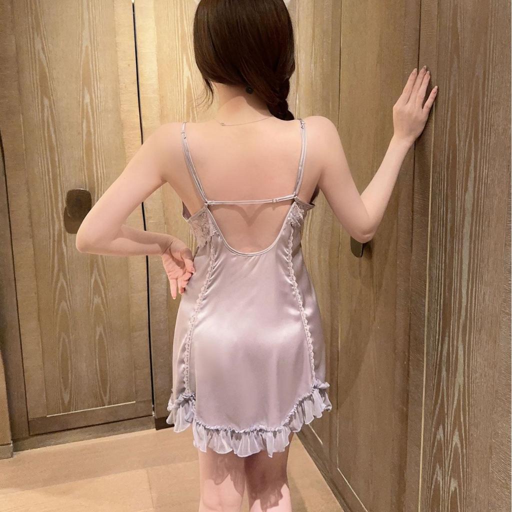Sexy pajamas women's ice silk lace pure desire wind belt chest pad suspender nightgown nightgown silk thin loungewear set