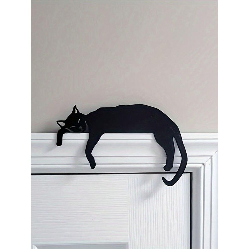Black Cat Silhouette Wall Art - Elegant Hanging Decor For Living Rooms & Bedrooms, Perfect Halloween & Christmas Door Top Ornament