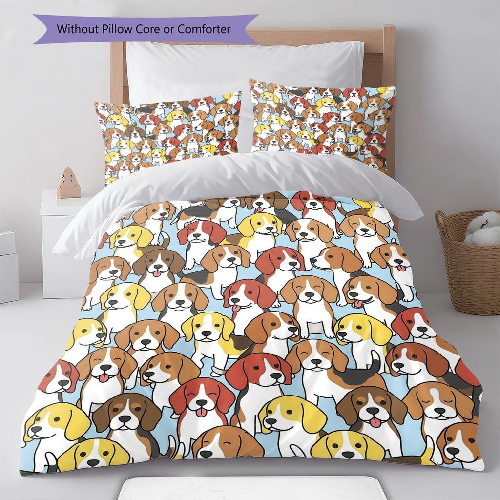 Cartoon Puppy Pattern Bedding,Quilt Set Quilt Cover Pillowcase Home Birthday Gift (1 * duvet cover + 2 * pillowcase, without core)