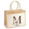 Jute Tote Bag with Manël Letter Flower Pocket | Birthday Gift for Woman Christmas Mother's Day Shopping Bag with Large Pouch
