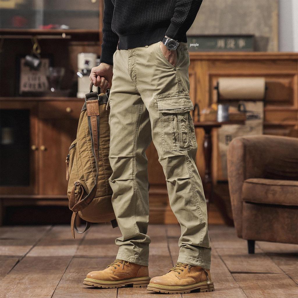 Pantaloni da lavoro rétro in cotone da uomo Autunno 2025 con tasche multiple - Gamba dritta - Abbigliamento casual da esterno