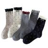 Womens Polka Dot Mid Crew Socks Ballet Style Delicate Lace Edging and Ruffle Trim Fashion Woven Label Simple Design Socks
