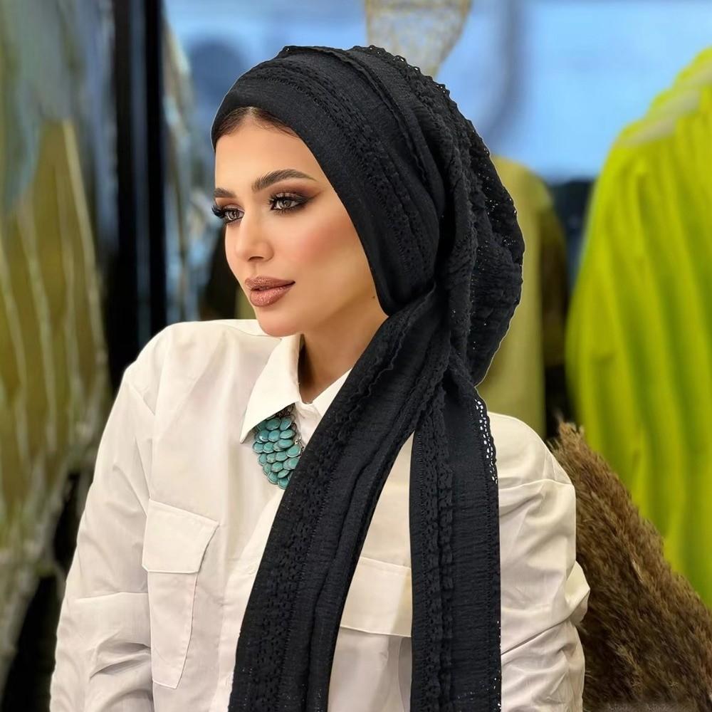 Soft Stretch Solid Color Crinkle Hijabs Adjustable Wrinkle Headscarf Women Turban Hats  Modest